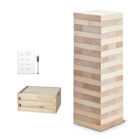 Tumbling Timber Toy, 60 Blocks Giant Tumble Tower Blocks Game, Pine Wood Tumbling Tower Game with Storage Crate and Scoreboard, Wooden Stacking G