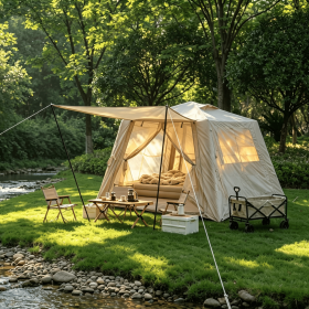 5.76 m ² Inflatable Tents for Camping with canopy, Blow Up Tent with Hand Pump, Easy Setup InflatableTent 4 Season Tent