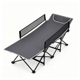 Gray No-Assembly Portable Toddler Camping Bed, Elevated Foldable Kids Sleepover Cot with Anti-Roll Mesh Baffles Stable Support Frame