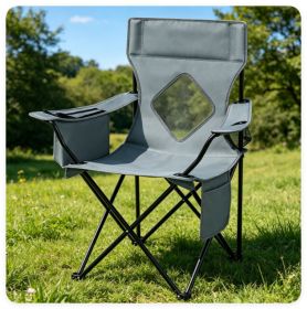 Folding Camping Chair, Heavy-Duty Metal Frame Portable Outdoor Chair with Cup Holder