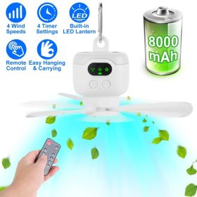 2 In 1 Portable Camping Fan with LED Lantern 8000mAh Battery Powered Tent Fan with Carabiner Digital Display 4 Speeds 4 Timer Settings for Campin (Option: White)
