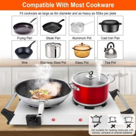 Portable Dual Burner Electric Stove - 2000W Power, 5 Temperature Levels, 5.5in Coils, Fast Even Cooking, Fits Flat Cookware, Ideal for Apartments (Option: White)