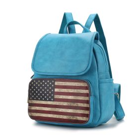 MKF Collection Regina Printed Flag Vegan Leather Women Backpack by Mia K (Color: Turquoise, material: Vegan Leather)