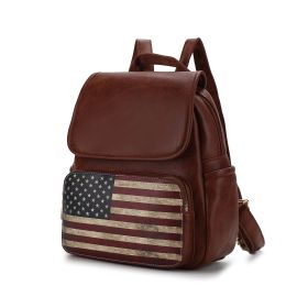 MKF Collection Regina Printed Flag Vegan Leather Women Backpack by Mia K (Color: Tan, material: Vegan Leather)