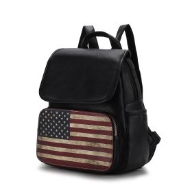 MKF Collection Regina Printed Flag Vegan Leather Women Backpack by Mia K (Color: BLACK, material: Vegan Leather)