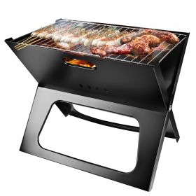 Portable BBQ Barbecue Grill Foldable Charcoal Grill Camping Garden Outdoor Travel (Color: BLACK)