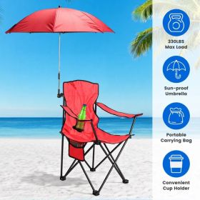 Camping Chair with Umbrella Lightweight Foldable Outdoor Chair with Cup Holder Detachable Sun Canopy Carrying Bag 330LBS Max Load for Beach Picni (Option: Red)