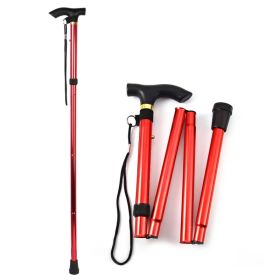 Walking Cane Aluminum Alloy Walking Stick Adjustable Folding Travel Hiking Stick (Option: Red)