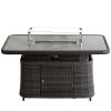 Direct Wicker Rectangular Propane Lift-Top Patio Fire Pit Table with Wind  Glass Wind Guard & Cover,Grey
