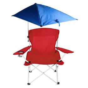 Foldable Beach Chair with Detachable Umbrella Armrest Adjustable Canopy Stool with Cup Holder Carry Bag for Camping Poolside Travel Picnic Lawn C (Option: Red)